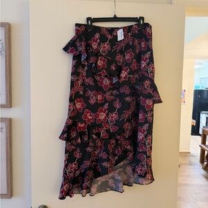 NWT Asymmetrical Silk Skirt - Black and Pink Floral